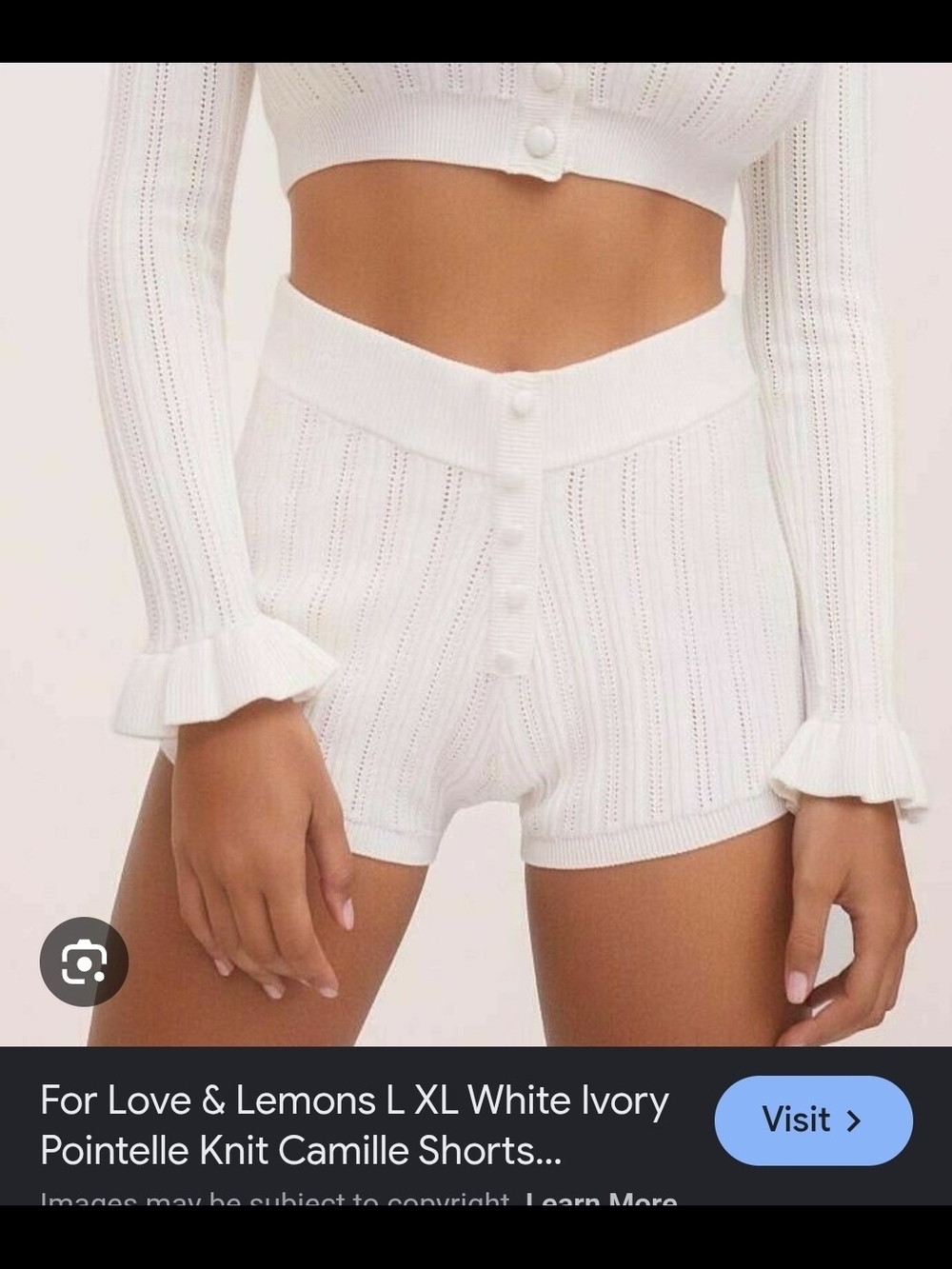 For Love And Lemons Ivory Pointelle High-Waist Knit Shorts